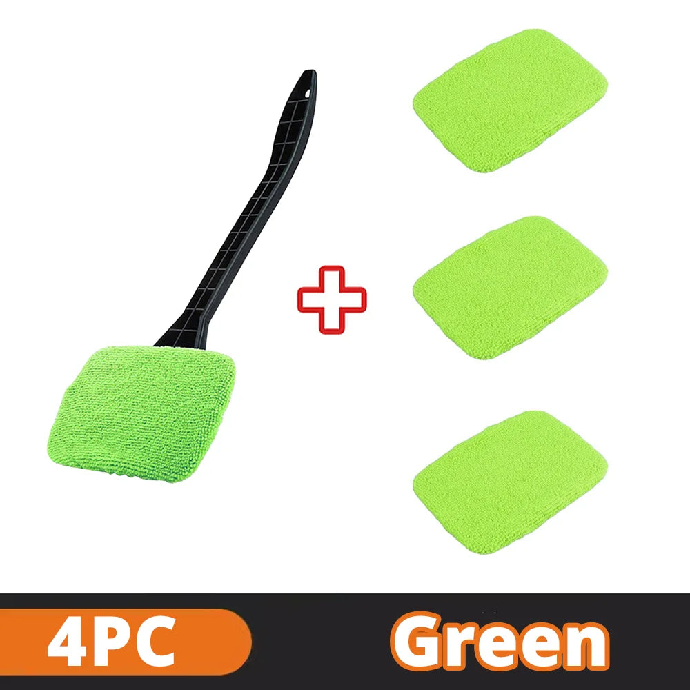Car Window Cleaner Brush Kit – Microfiber Windshield Cleaning Tool with Long Handle & Reusable Cloth Pad