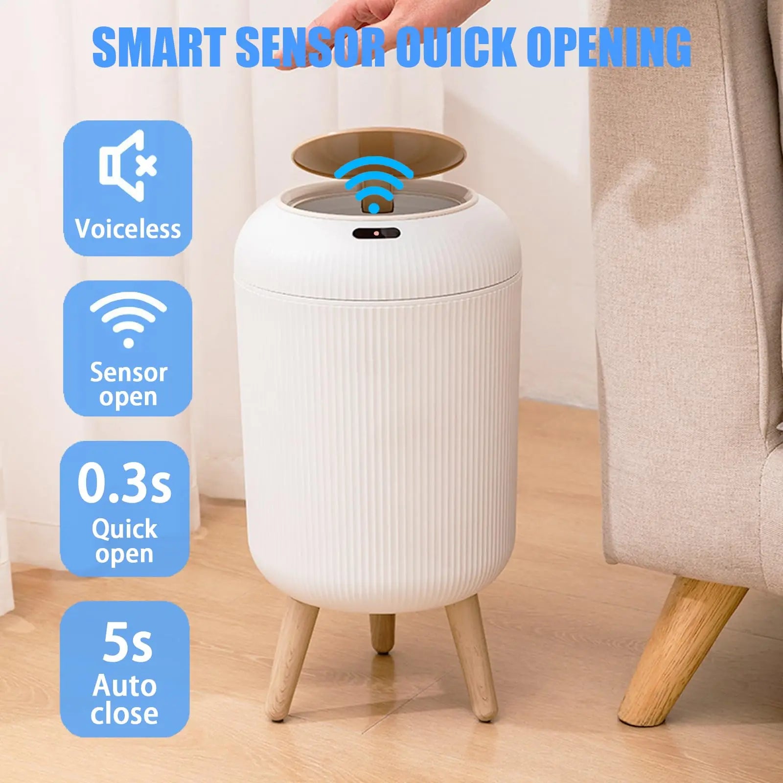 Smart Automatic Trash Can with Lid – Hands-Free & Stylish Design