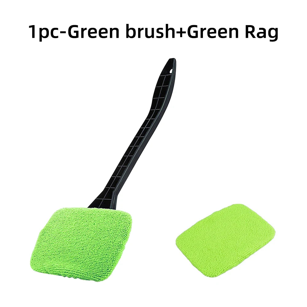 Car Window Cleaner Brush Kit – Microfiber Windshield Cleaning Tool with Long Handle & Reusable Cloth Pad