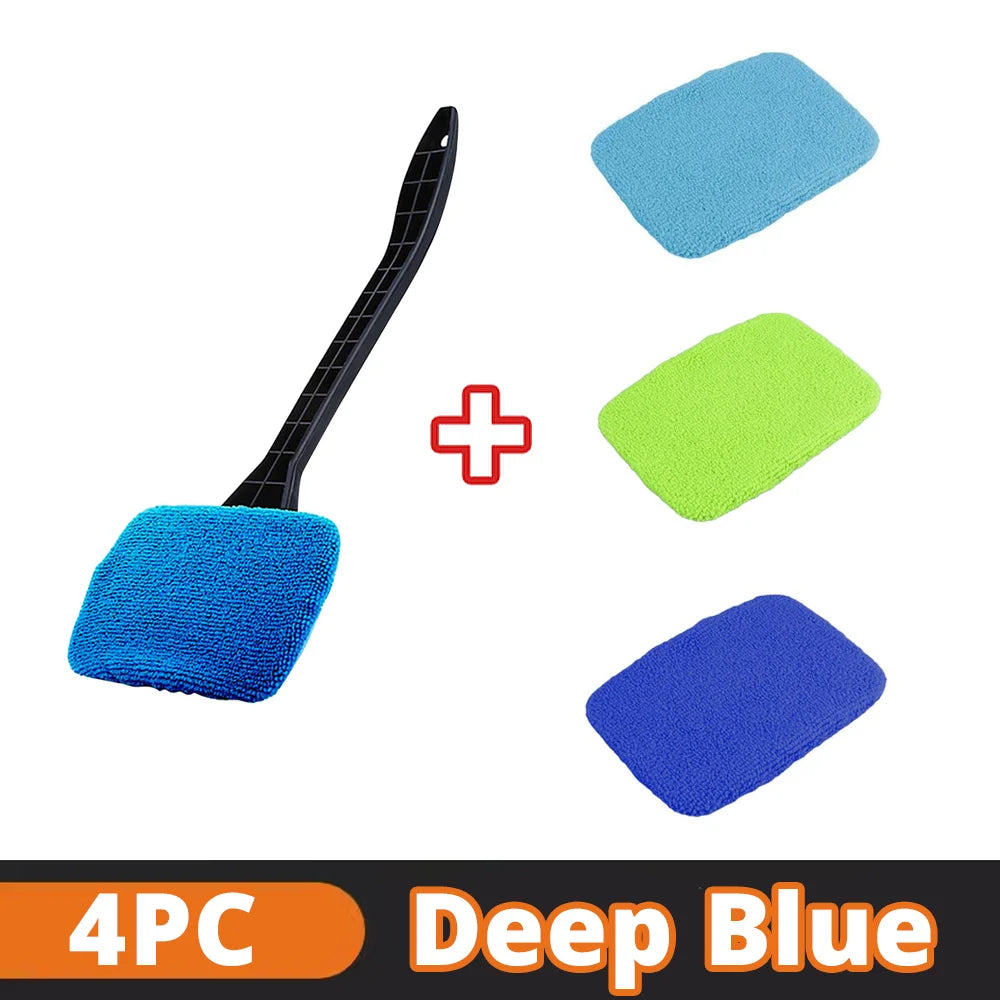Car Window Cleaner Brush Kit – Microfiber Windshield Cleaning Tool with Long Handle & Reusable Cloth Pad