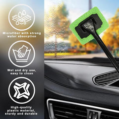 Car Window Cleaner Brush Kit – Microfiber Windshield Cleaning Tool with Long Handle & Reusable Cloth Pad