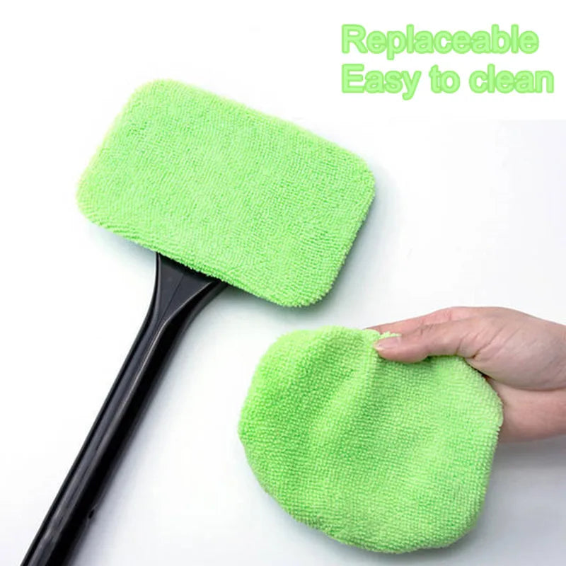 Car Window Cleaner Brush Kit – Microfiber Windshield Cleaning Tool with Long Handle & Reusable Cloth Pad