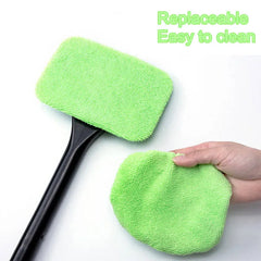 Car Window Cleaner Brush Kit – Microfiber Windshield Cleaning Tool with Long Handle & Reusable Cloth Pad