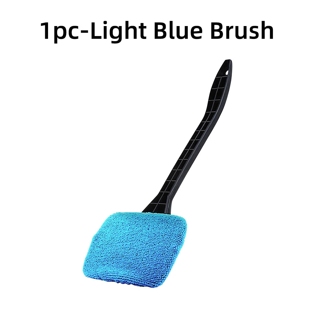 Car Window Cleaner Brush Kit – Microfiber Windshield Cleaning Tool with Long Handle & Reusable Cloth Pad