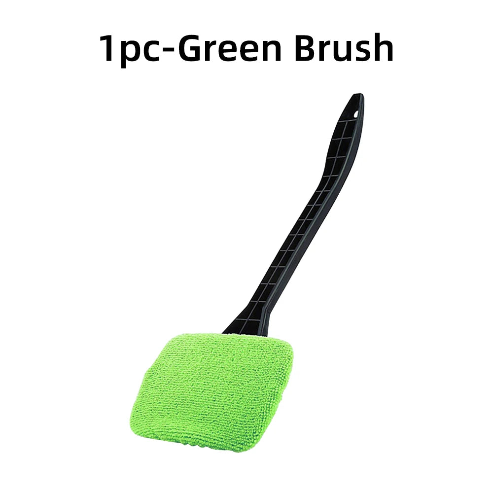 Car Window Cleaner Brush Kit – Microfiber Windshield Cleaning Tool with Long Handle & Reusable Cloth Pad