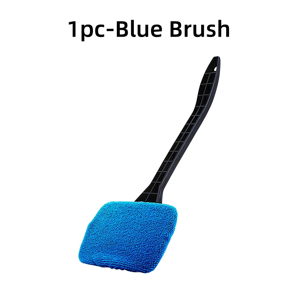 Car Window Cleaner Brush Kit – Microfiber Windshield Cleaning Tool with Long Handle & Reusable Cloth Pad